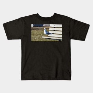 A Gull Standing On A Bench Kids T-Shirt